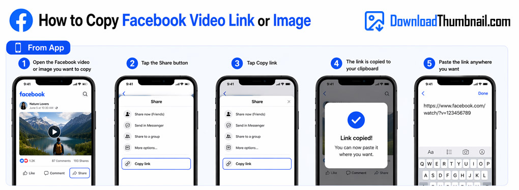 How to copy a Facebook video link on mobile to download the thumbnail