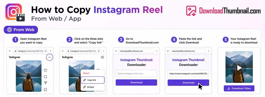 How to copy an Instagram Reel URL on desktop to download thumbnail