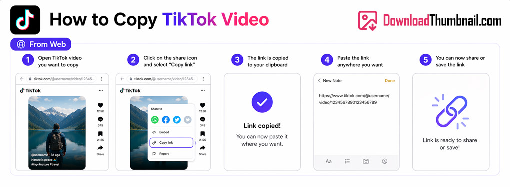 How to copy a TikTok video URL on desktop