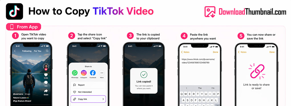 How to copy a TikTok link on mobile to download the thumbnail