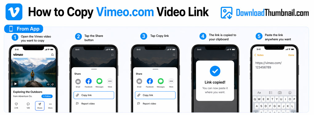 How to copy a Vimeo link on mobile to download the thumbnail