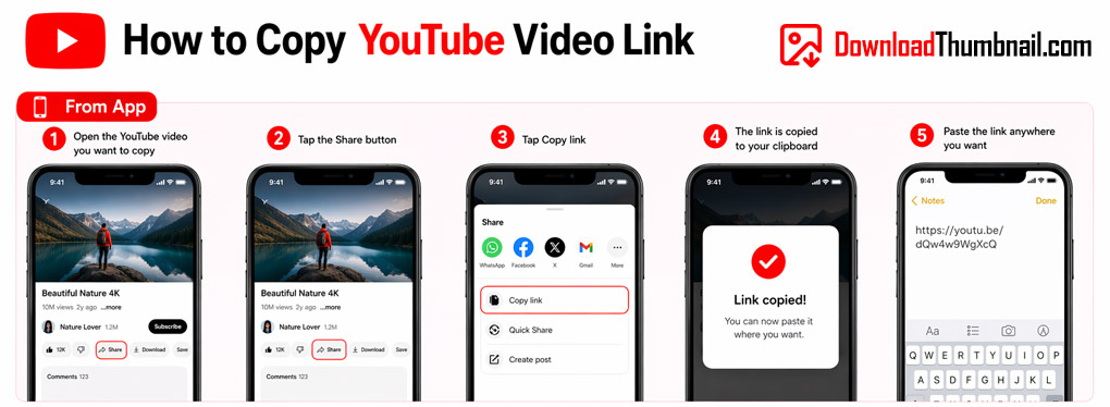 How to copy a YouTube link on mobile to download the thumbnail